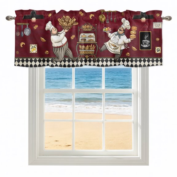Red Kitchen Baker Kitchen Valances for Windows 42x12 Inch Kitchen Curtains Valances Rod Pocket Rustic Chef Cooking Kitchenware Bathroom Window Valances for Window Treatment Decor