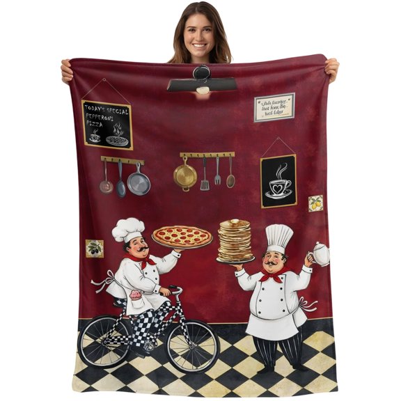 Red Kitchen Chef Blanket Soft Cozy Warm Throw Blanket for Couch, Plush Fuzzy Flannel Blankets for Sofa, Retro Farmhouse Pizza Cooking Checkered Bed Blankets Lightweight Gifts for Women, 50"x80"