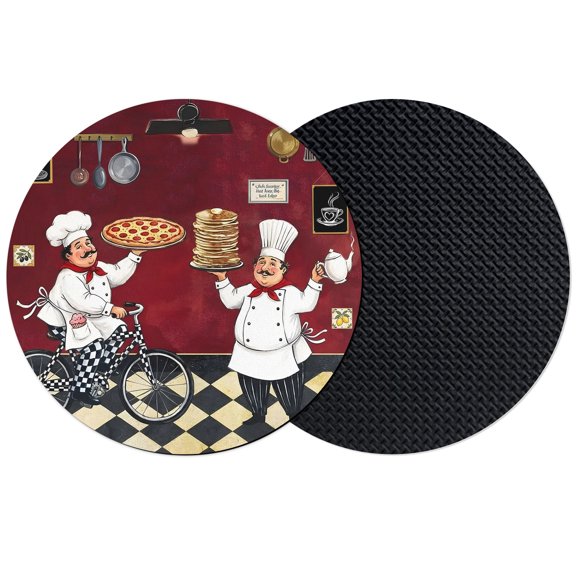 Red Kitchen Chef Coasters Set of 2, Absorbent Coasters for Drinks, Retro Farmhouse Pizza Cooking Checkered Coaster for Desk Coffee Table Protection, Home Decor House Warming Gifts 4"