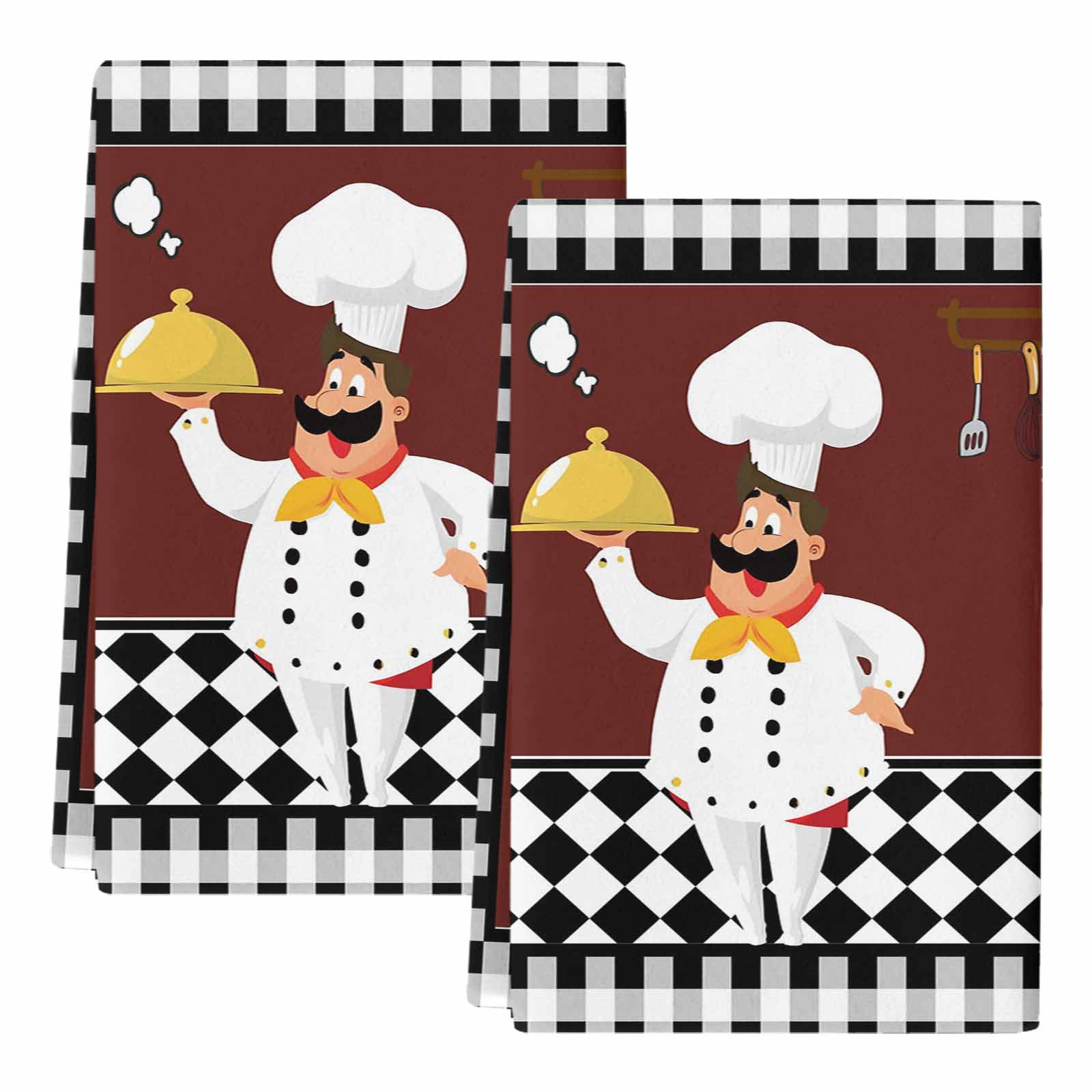 Red Kitchen Chef Kitchen Towels Set of 2, Black Plaid Gourmet Food Vintage Soft Microfiber Dish Towels, Absorbent Quick-Dry Washable Dishcloths for Kitchen Cleaning, Drying Dishes, 18x28 Inches