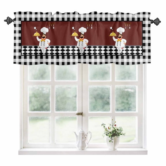 Red Kitchen Chef Kitchen Valances for Windows 42x18 Inch Kitchen Curtains Valances Rod Pocket Black Plaid Gourmet Food Vintage Bathroom Window Valances for Window Treatment Decor