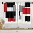 thumbnail image 1 of Red Kitchen Curtains 36 Inch Length Black Grey White Window Short Tier Curtains Over Sink Set of 2, Modern Abstract Geometric Art Small Kitchen Decor 26x36 Inch, 1 of 6