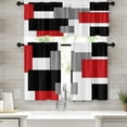 thumbnail image 1 of Red Kitchen Curtains Black Grey Window Curtains Valance and Tier Set 36 Inch, Modern Rod Pocket Short Tier Curtain for Bathroom, Abstract Art Small Cafe Curtains Kitchen Decor, 1 of 5