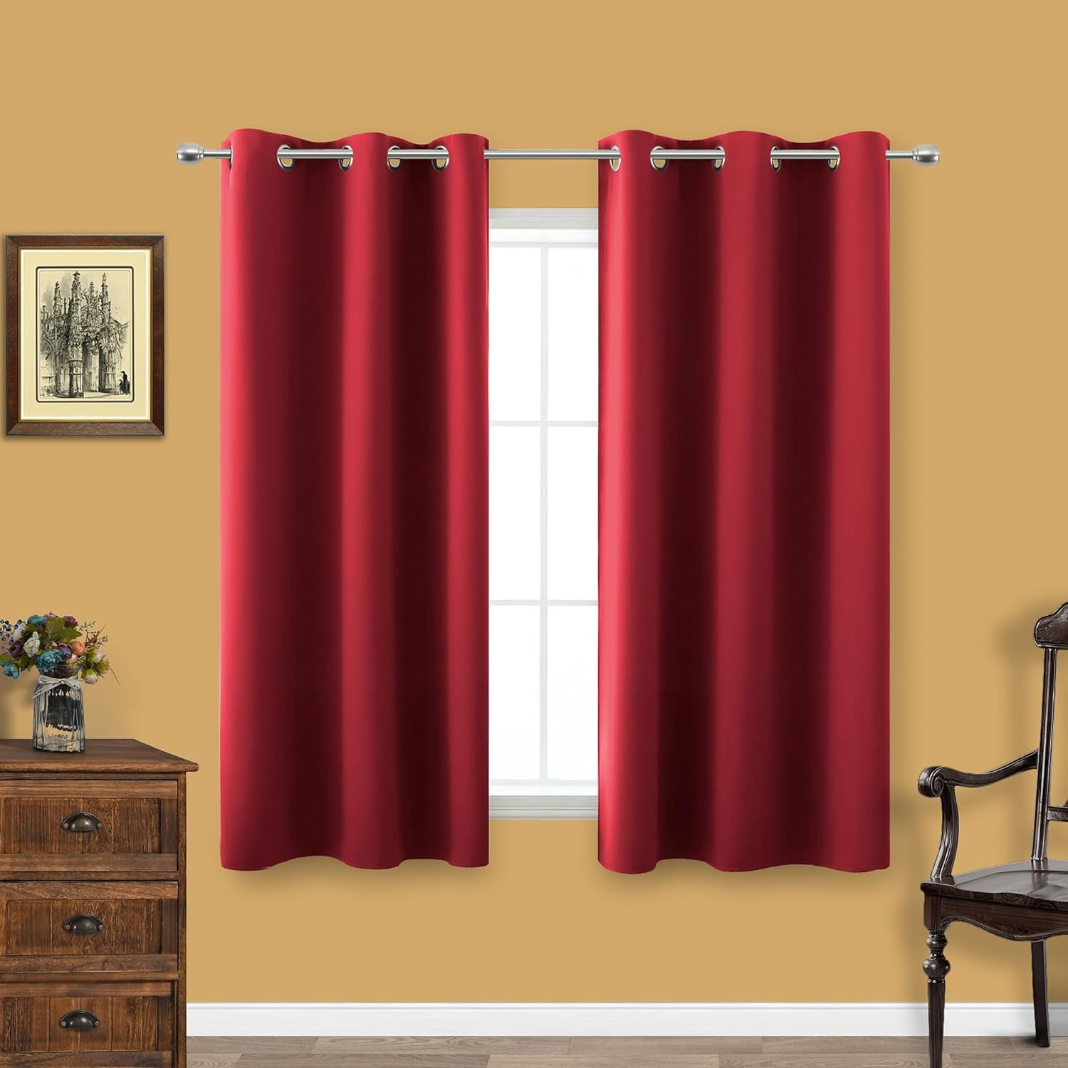 Red Kitchen Curtains for Window Over Sink,Christmas Winter Short ...