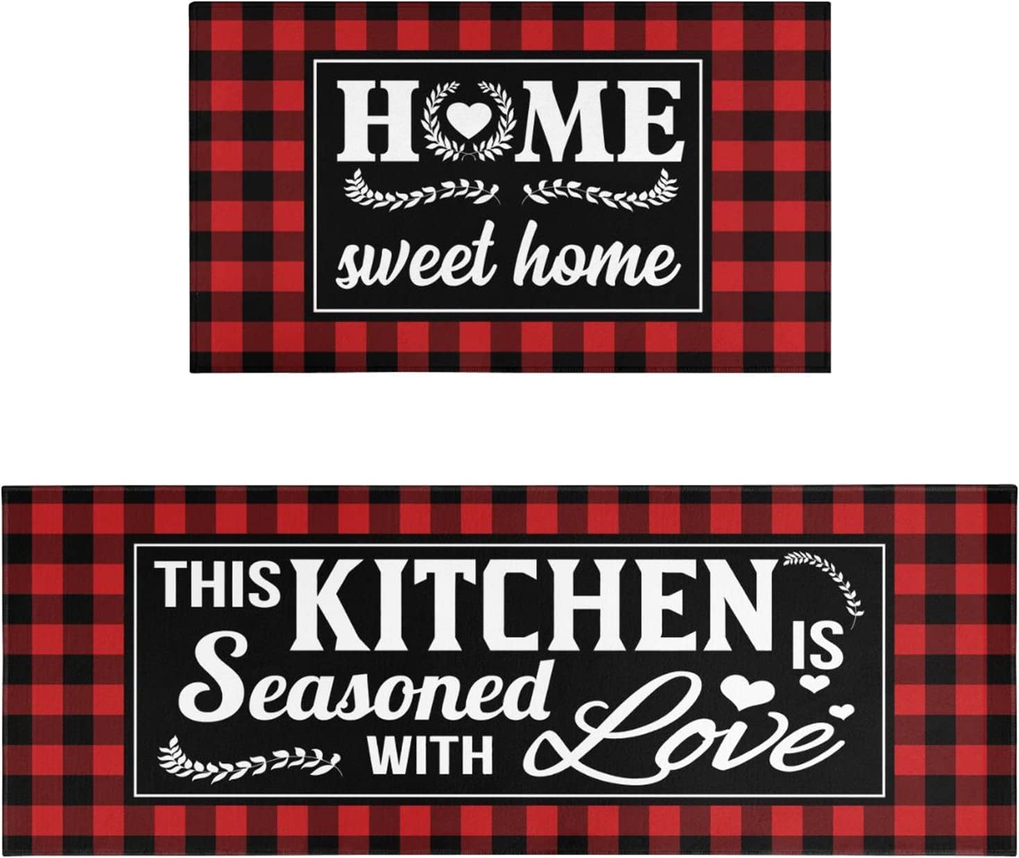 View of Walmart's Anti-Slip Red Buffalo Plaid Kitchen Mat Set, Comfortable ...