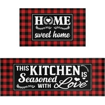Red Kitchen Mat Rugs Sets of 2 Buffalo Plaid Kitchen Rug Washable Non-Slip Kitchen Mats for Floor 2 Piece Red Kitchen Decor
