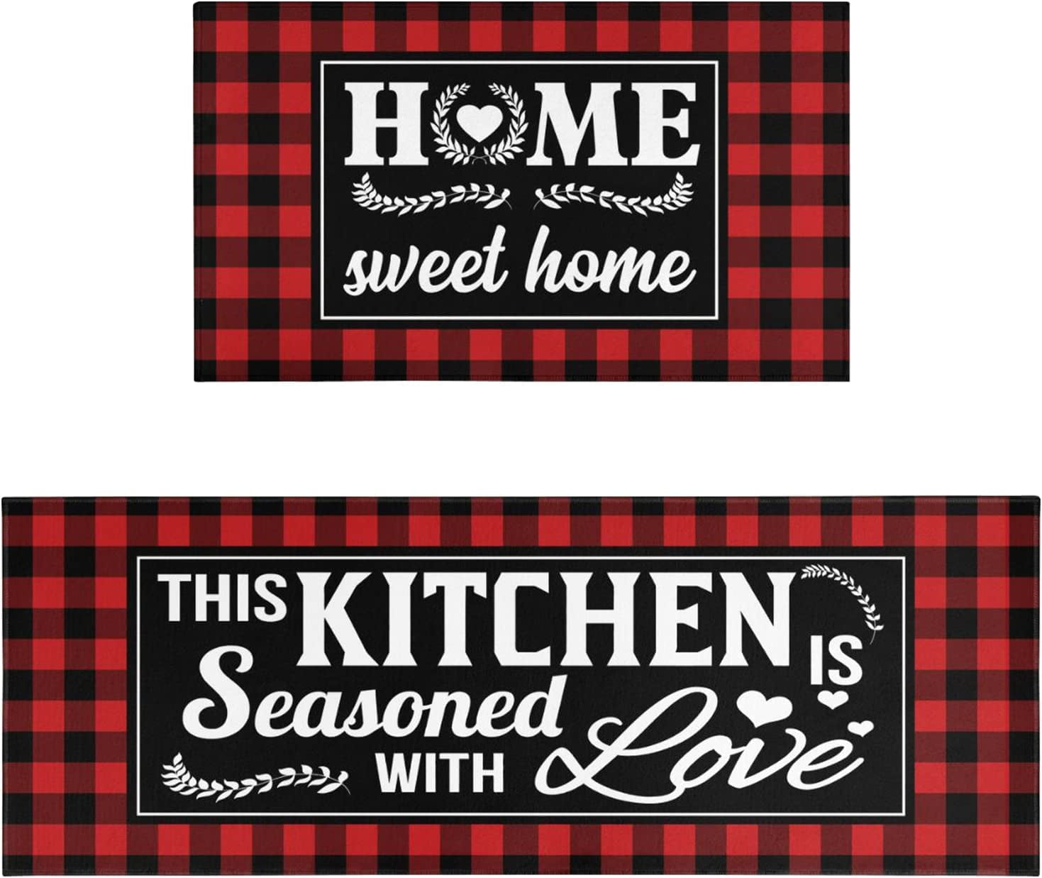 Red Kitchen Mat Rugs Sets of 2 Buffalo Plaid Kitchen Rug Washable Non