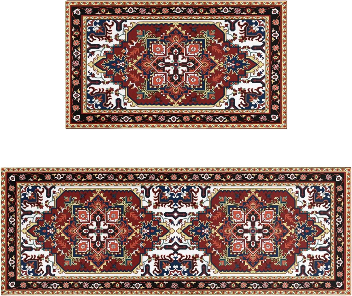 Red Kitchen Rugs Sets of 2 Boho Kitchen Rug Mat Washable Non-Slip ...