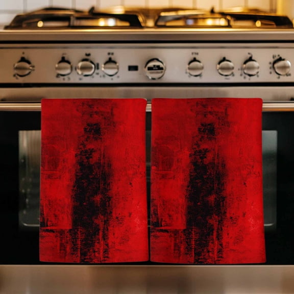 Red Kitchen Towels Set of 1, Retro Oil Painting Modern Abstract Art Aesthetics Absorbent Dish Towels for Kitchen, Microfiber Hand Towel, Quick Drying Tea Towel for Cleaning Decorative Dishcloths