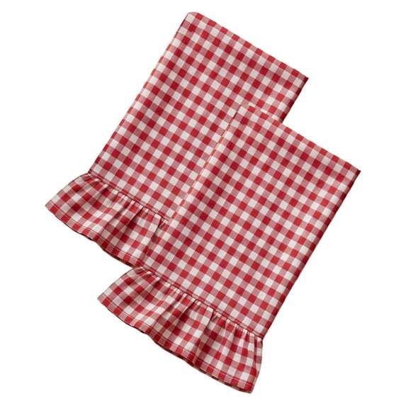 Red,Kitchen Towels Set of 2, 100% Cotton Ruffled Gingham Dish Towels 18"x30" Tea Cloths Classic Plaid Pattern for Farmhouse Charm, Drying Dishes, Entertaining Guests