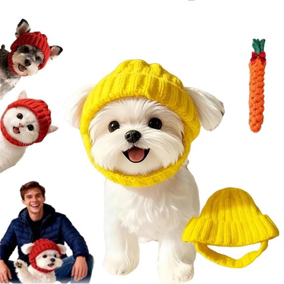 Red Knit Dog Beanie with Ear Flaps Warm Winter Hat, Pet Knitted Snoods with Ears Holes, Dog Beanie Hat with Ear Holes, for Cold Weather Windproof, Cold Weather Outdoor Walks & Photos