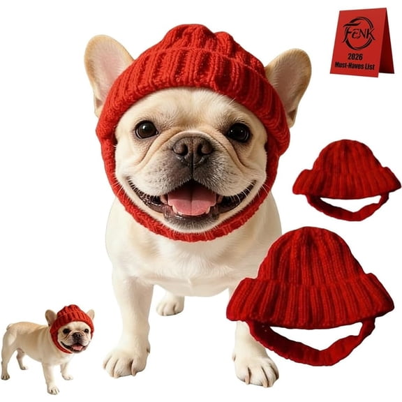 Red Knit Dog Beanie with Ear Flaps, Warm Winter Hat for Small Medium Breeds for Cold Weather, Ear Warmer Headband Protector Dogs Costume, Cozy Soft Knitted Hat, Christmas Pet Cap Accessories(XX)