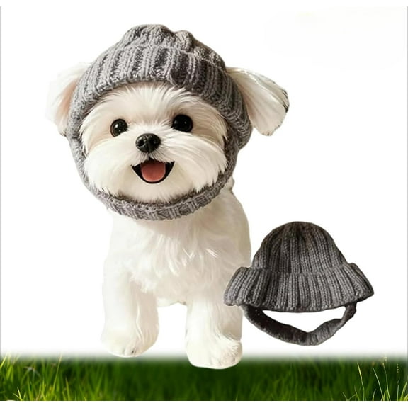 Red Knit Dog Beanie Hat - Warm Winter Puppy Cap with Ear Holes for Small & Medium Pets