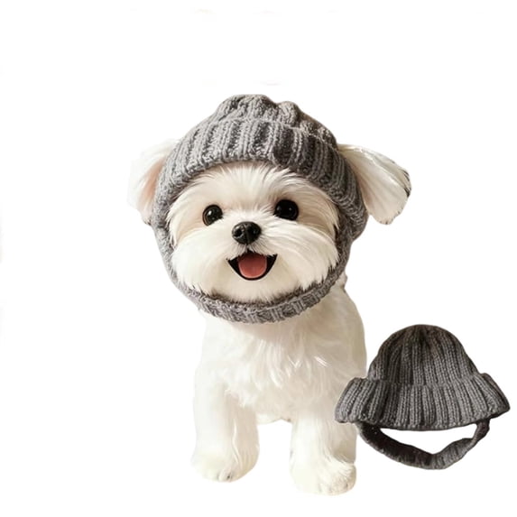 Red Knit Dog Winter Hat with Ear Flaps - Stretchy Warm Snood & Ear Warmer for Small Dogs, Christmas Holiday Accessory for Cold Weather