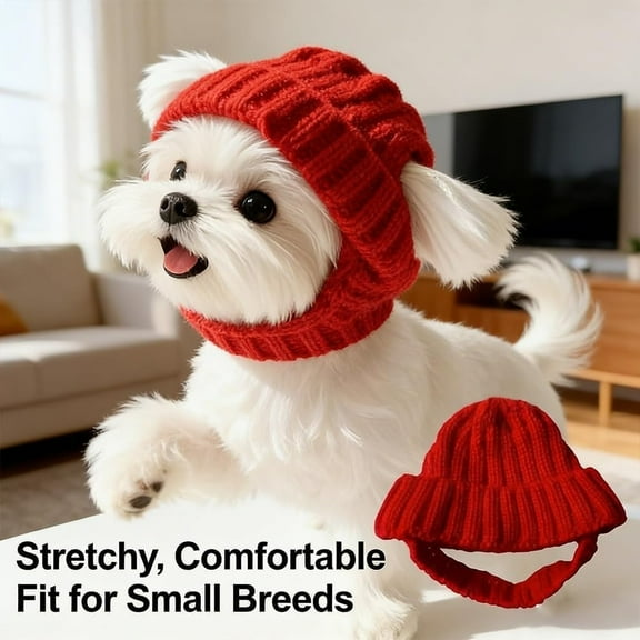 Red Knit Dog With Ear Flaps Warm Winter Hat