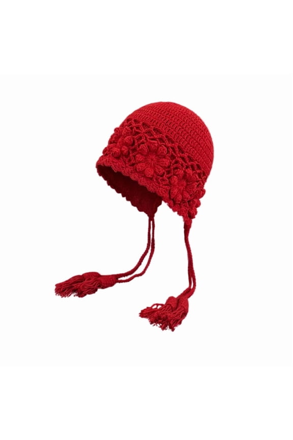 Red Knit Hat with Tassel, Melt The Ice Red Hat, Women's Winter Beanie with Tassel, Fashion Vintage Crochet Slouchy Cap(Q)