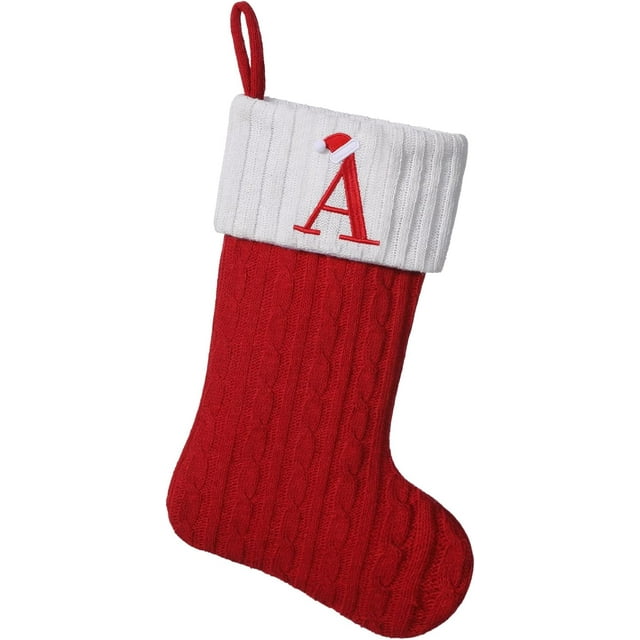 Red Knit Monogram Christmas Stockings Personalized Initial Christmas
