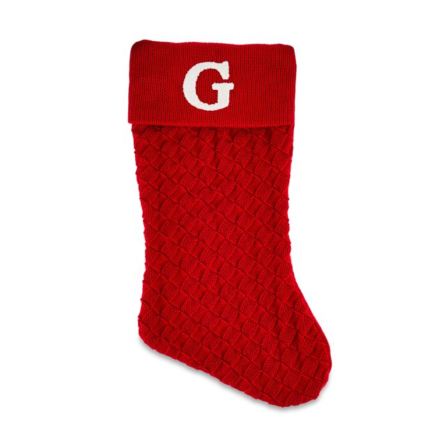 Red Knit Monogram Stocking, Letter G, 18 in, by Holiday Time