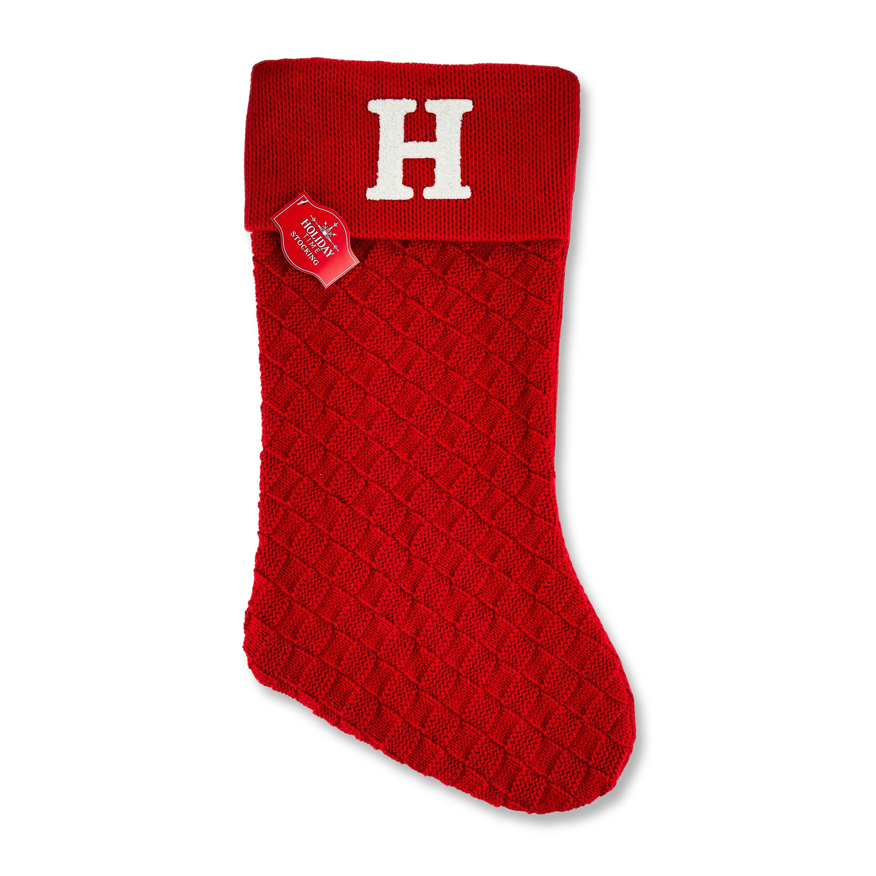 Red Knit Monogram Stocking, Letter H, 18 in, by Holiday Time