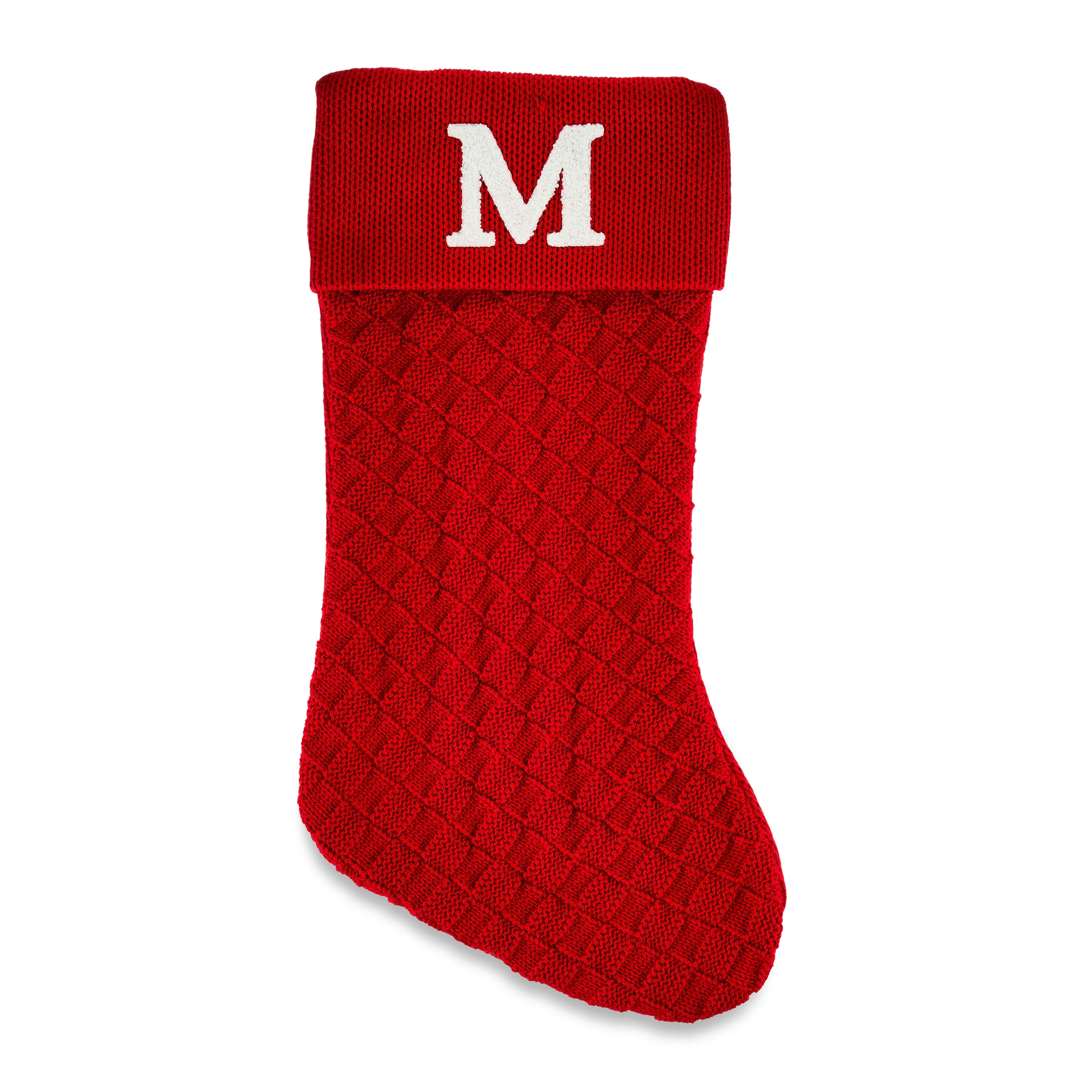 Red Knit Monogram Stocking, Letter M, 18 in, by Holiday Time