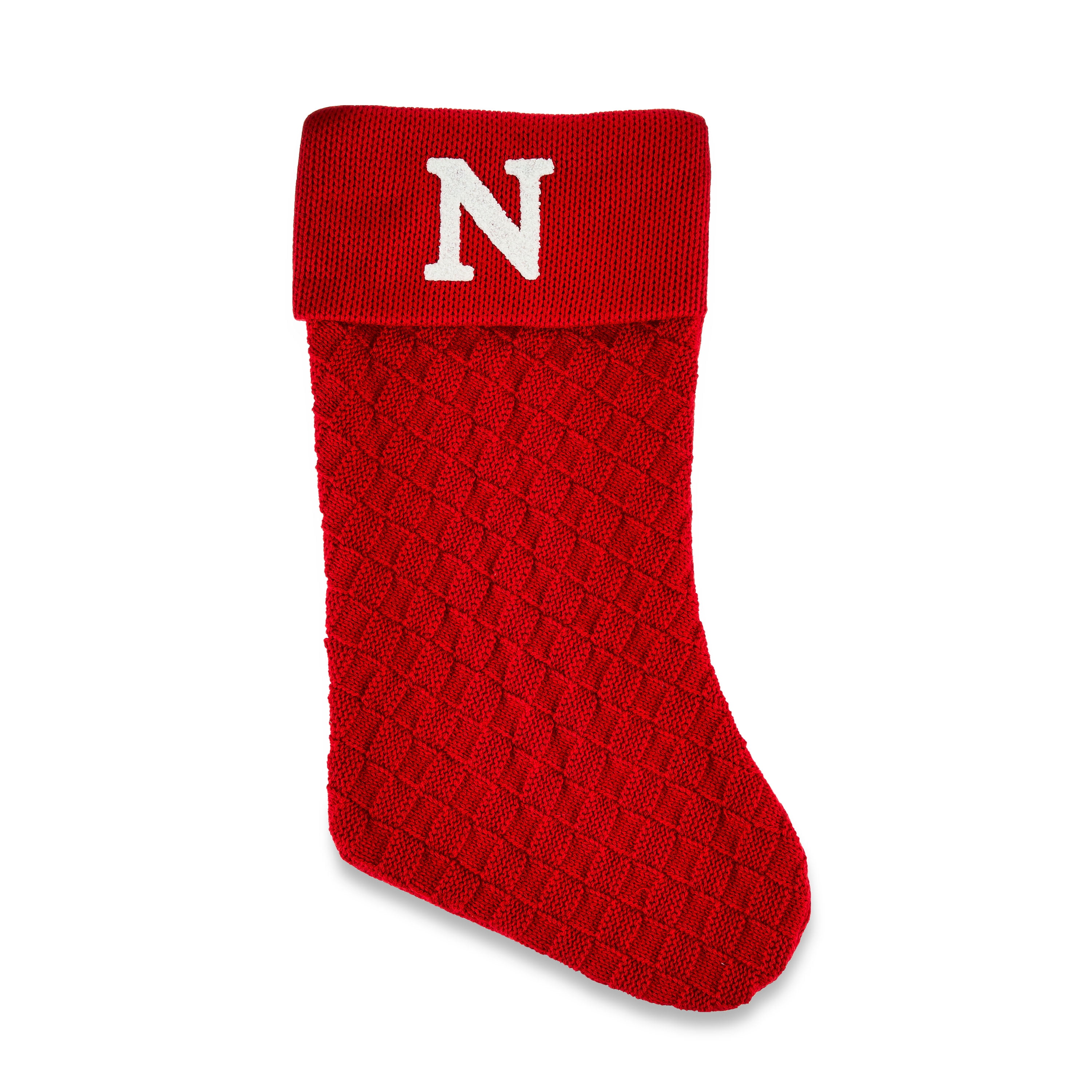 Red Knit Monogram Stocking, Letter N, 18 in, by Holiday Time
