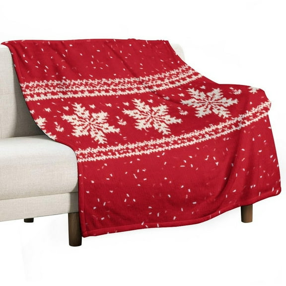 Red Knit Snowflake Pattern Throw Blanket Warm Microfiber Flannel Bedroom Decor Blankets For Beds