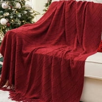 Red Knit Throw Blankets for Couch Christmas Decoration,67 X 51 Inch Knit Christmas Red Knitted Throw Blanket for Couch Boho Textured Cozy Woven Blanket with Tassels for Sofa Chair Bed Living Room