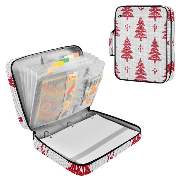 Red Knitted Christmas Tree Accordion File Organizer Expanding File Folder 3-Ring Binder Bag 500 Sheets A4 Size