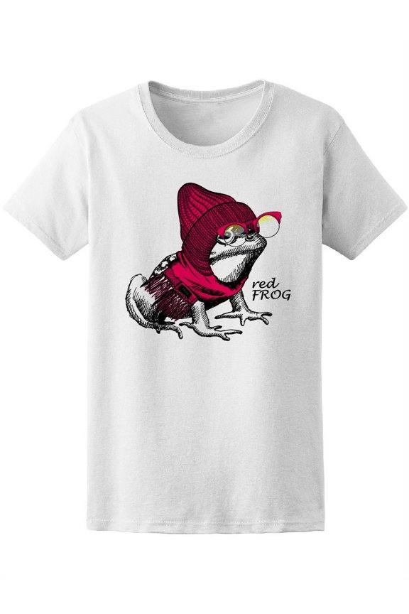 Red Knitted Hat Dressed Frog Tee Women's -Image by Shutterstock