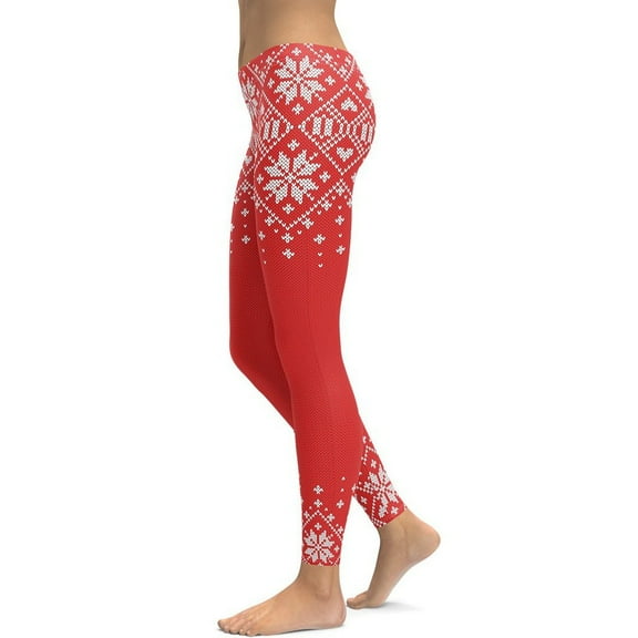 Red Knitted Print Christmas Leggings Size: XS for Women | FIERCEPULSE