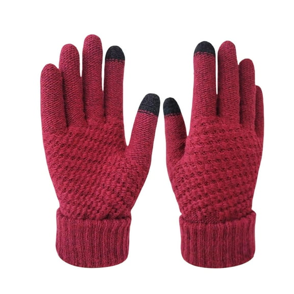Red Womens Acrylic Knitted Gloves Touchscreen Compatible Thermal Soft Warm Winter Gloves For Outdoor Sports And Everyday Use