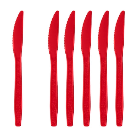 Red Knives Twenty-Four pieces Sturdy Disposable Cutlery for Celebration Events and Theme Parties with Durable Plastic Construction for Easy Cleanup