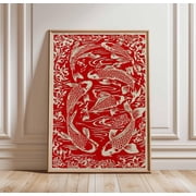 Red Koi Fish Japanese Koi Traditional Asian Feng Shui Lucky Art Unframed Paper Print