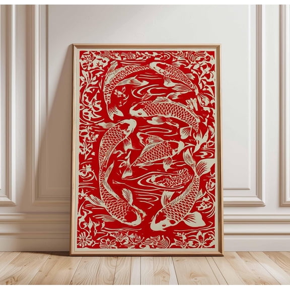 Red Koi Fish Japanese Koi Traditional Asian Feng Shui Lucky Art Unframed Paper Print