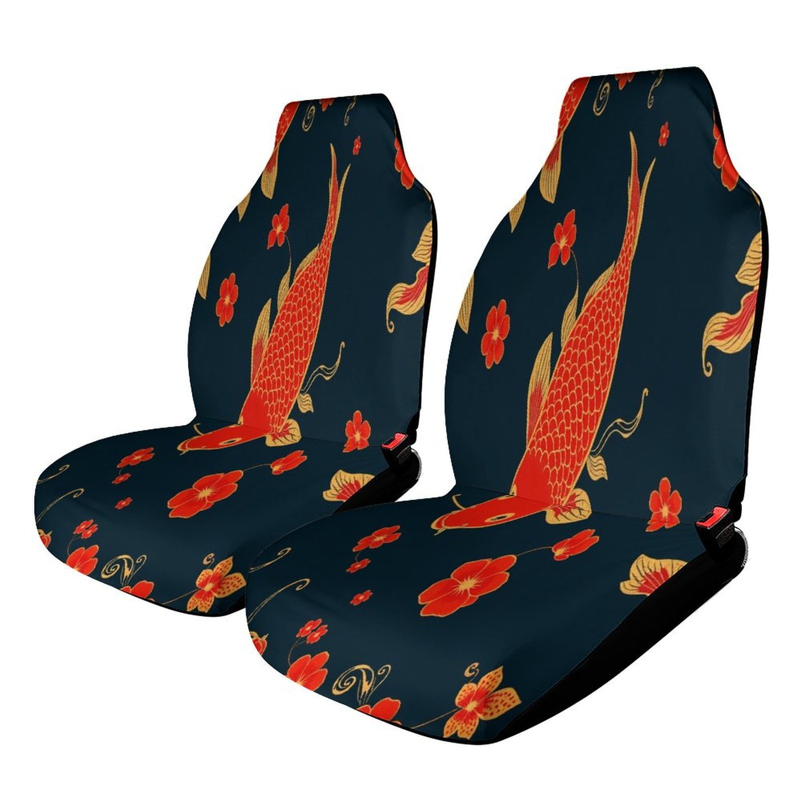 Red Koi Fish Pattern Car Seat Covers Pack of 2 Universal Front Seat ...