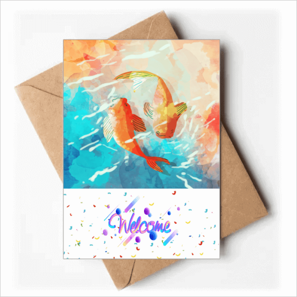 Red Koi Fishes Watercolor Japan Style Welcome Back Greeting Cards Envelopes Blank