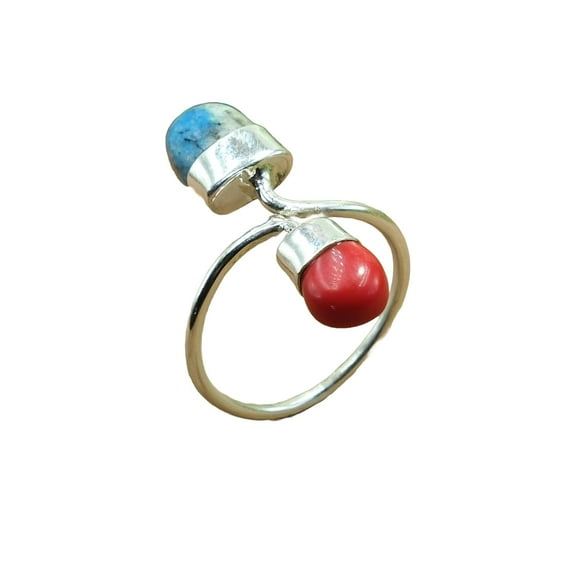 Red Koral And K2 Jasper Gemstone 925 Sterling Silver Handmade Adjustable Ring Gift Jewelry