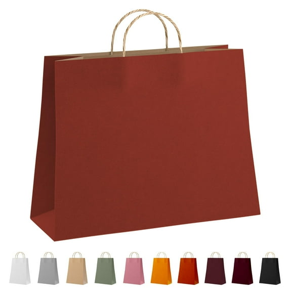 Amiff Red Kraft Paper Bags with Handles, 16 x 6 x 12 Inch, Red, 250-Piece