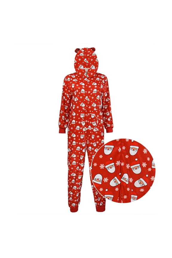 Red L2 Christmas Jumpsuit Novelty Christmas Print Long Sleeved Romper Funny Integral Whole Pajamas With Zipper Red Color Size Xxl Adult