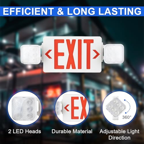 Red LED Exit Sign with Emergency Lights, Commercial Emergency Lights ...