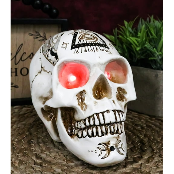 Red LED Eyes White Sacred Symbols Wicca Pagan Triple Moon Pyramid Evil Eye Skull