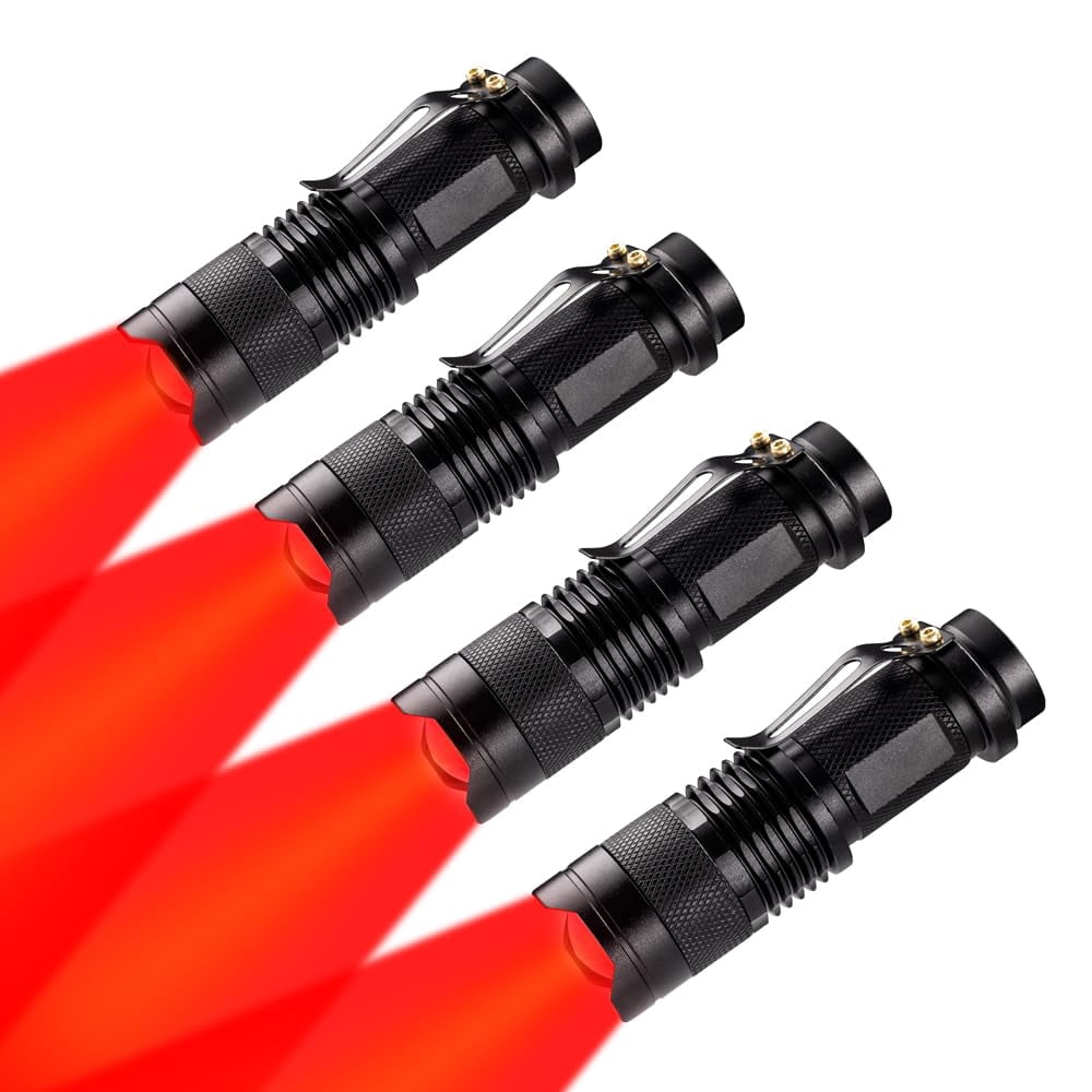 Le Flashlight Red LED Flashlight Single Mode Zoomable Night Light Torch 4 Pack ...