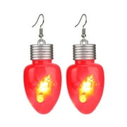ZETSHION Red LED Light Bulb Dangle Drop Earrings Christmas Light Up Glow in The Dark Huggie Hook Hoop Earring for Women Girls