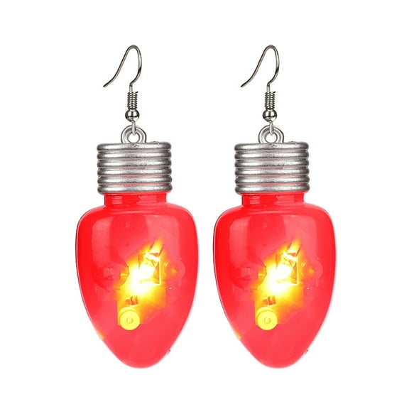 Red LED Light Bulb Dangle Drop Earrings Christmas Light Up Glow in The Dark Huggie Hook Hoop Earring for Women
