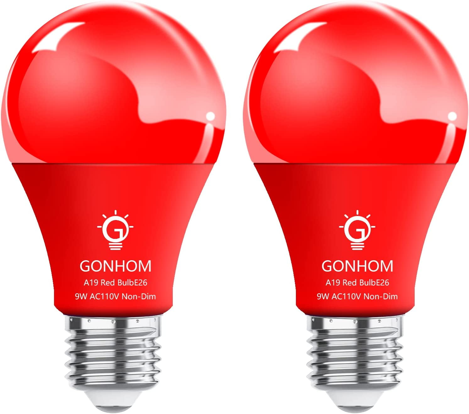 Red LED Light Bulbs 2 Pack A19 Bulbs 9 Watts Equivalent to 100 Watts E26 Base Party