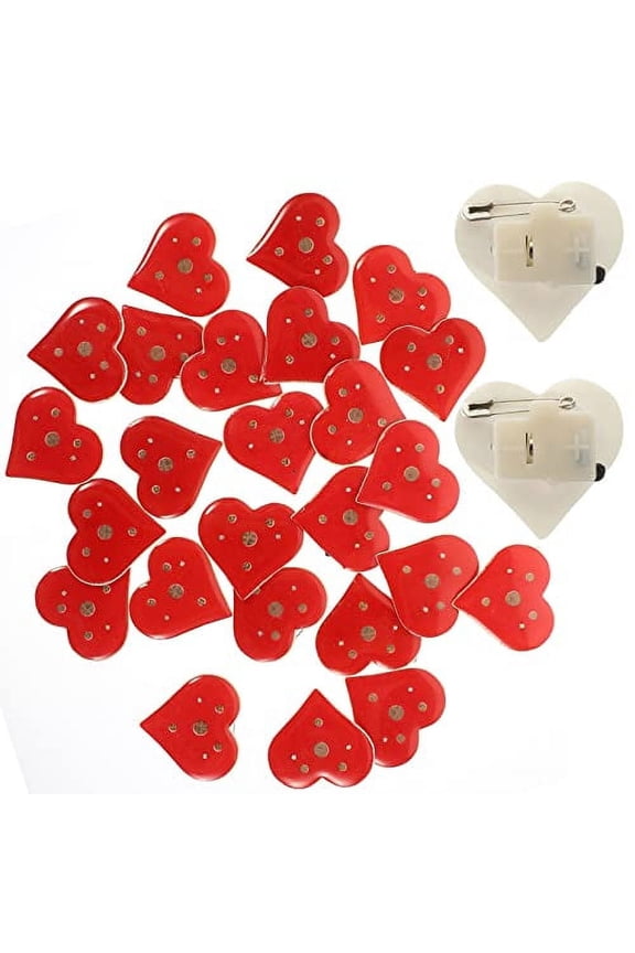 Red LED Light Up Flashing Heart Pins Brooches 25Pcs Valentines Day Lapel Pin Jewelry Gift Party Favor for Christmas New Year