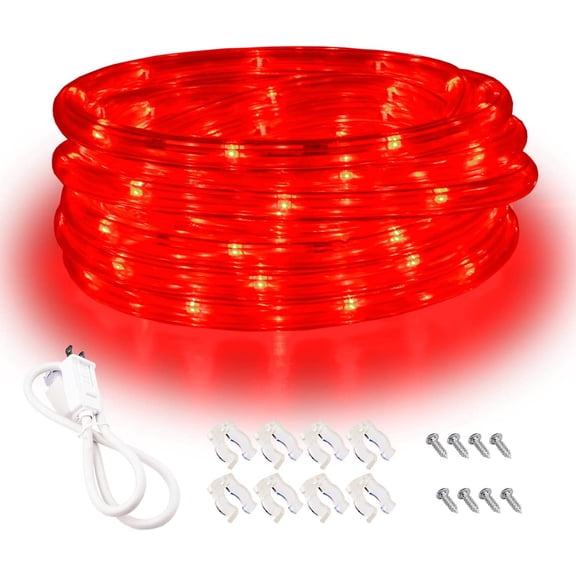 Red LED Lights, 16ft Rope Lights, Flexible and Connectable Strip Lighting, Waterproof for Indoor Outdoor Use, 360 Beam Angle, High Brightness for Home Christmas Thanksgiving Halloween