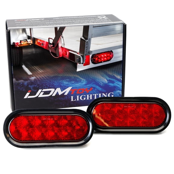 Red LED Reverse Fog Lights Kit Universal Fit For Truck Trailer RV: (2) 6.5-Inch Surface Mount Oval Shape Brilliant Red Lamps w/Grommets & Pigtail Plugs