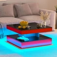 thumbnail image 1 of Red LED Square Coffee Table: 2-Tier Modern High-Gloss Wood Center Table with Storage for Living Room, Contemporary Tea Table for Dining & Reception Areas, 1 of 9