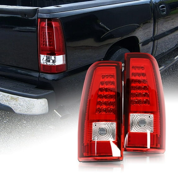 Red LED Tail Lights Rear Brake Lamp Compatible With 2003 2004 2005 2006 Chevy Silverado 1500 2500 3500 w/LED C-Tube, Driver & passenger side
